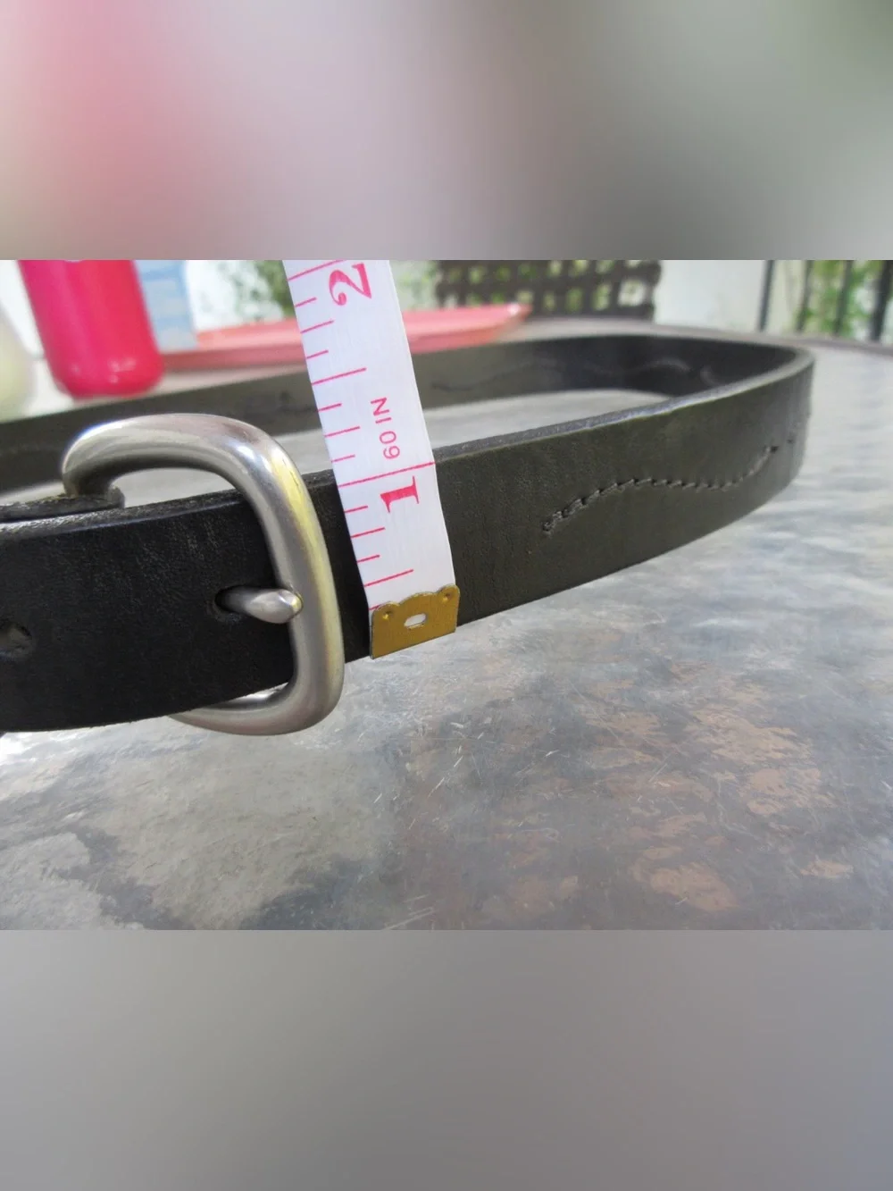 Eddie Bauer Black Leather Belt with Matte Silver Buckle 36-40”